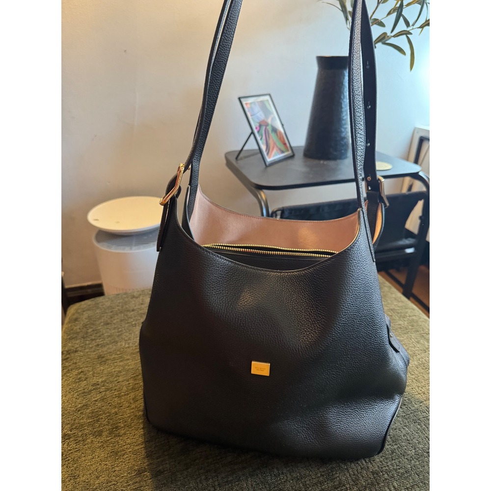 Kate Spade New York Black Pebbled Leather Knott Large Hobo Shoulder Bag Gold - Picture 2 of 9